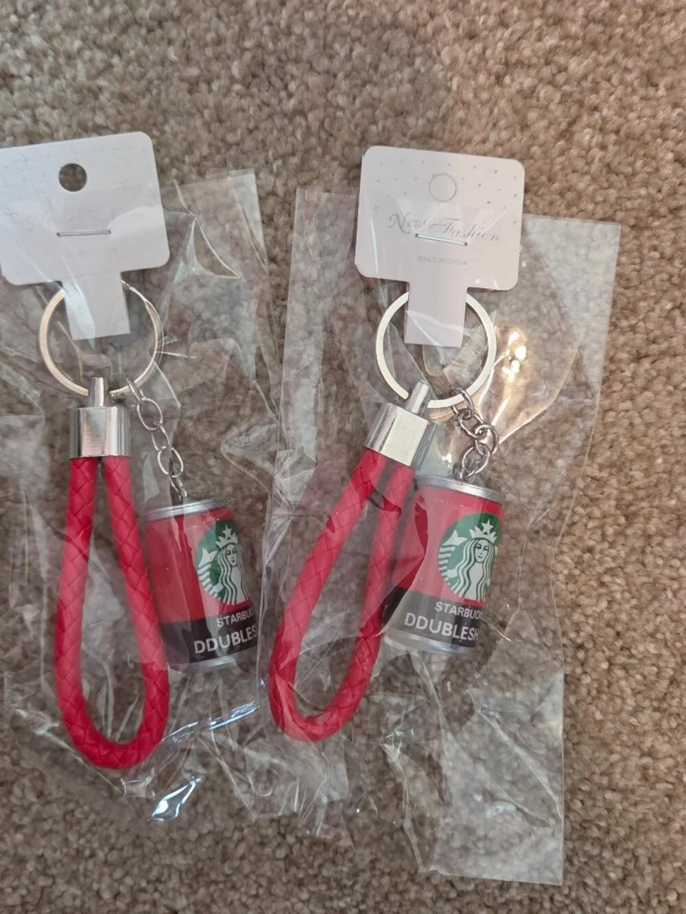 2 Starbucks Inspired Red Key Chains/Wrist-let Sets